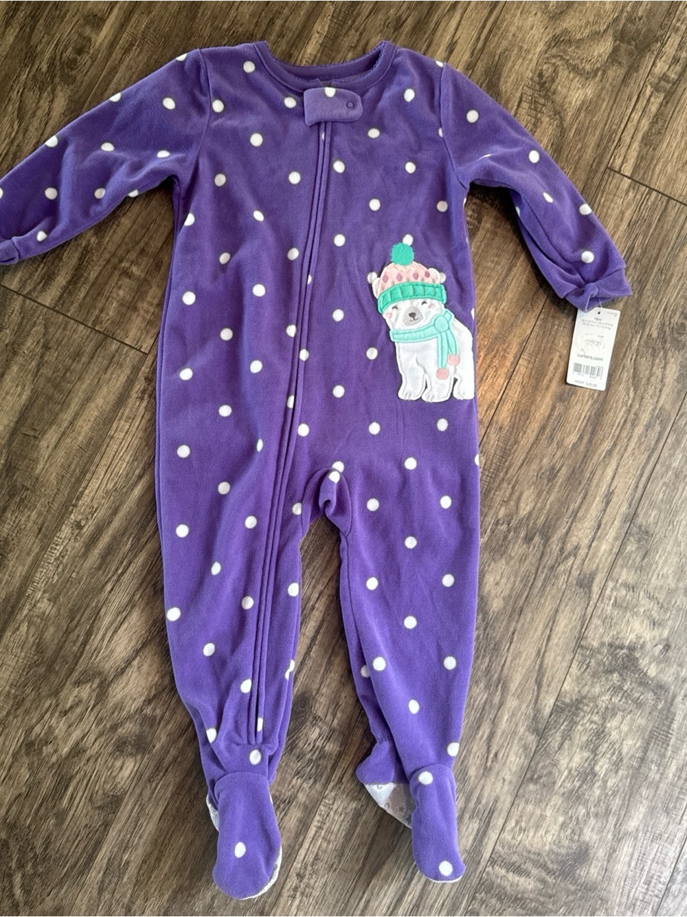 NWTs! Carter's Purple Polka Dot Footed One-Piece with Puppy Patch - S 18 month